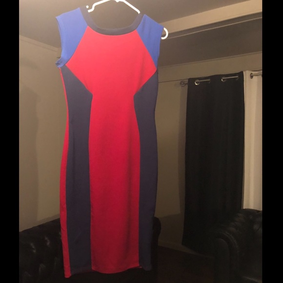 red and blue colorblock dress Blue & Red Colorblock USA Food Picnic Cotton Midi Tank Dress Queen of Sparkles